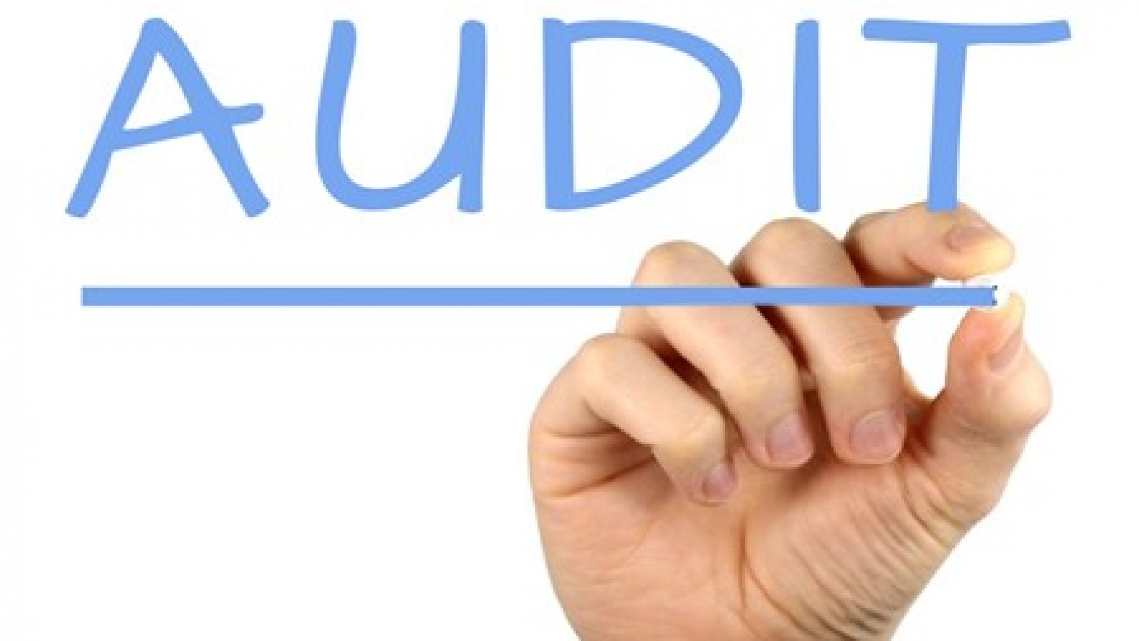 A picture showing a person writing the word Audit