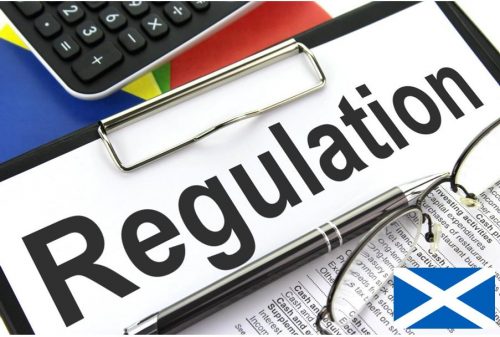 A picture of a Regulation sign with Scottish Flag