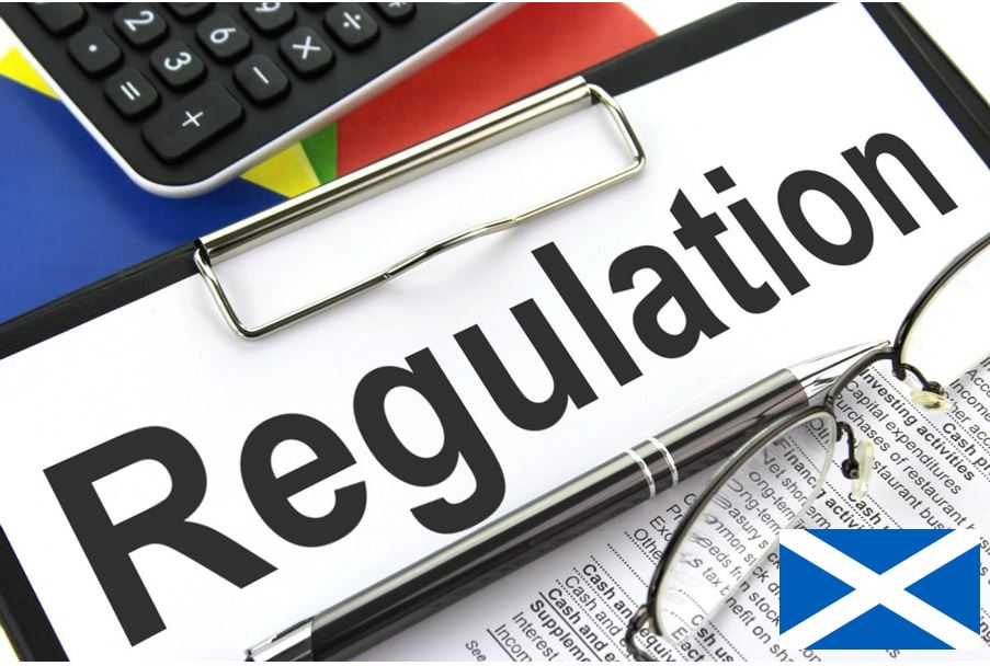 A picture of a Regulation sign with Scottish Flag